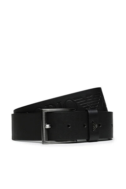 Emporio Armani Men's Logo Detailed Metal Buckle Adjustable Black Belt Y4S545 Y232J-80001