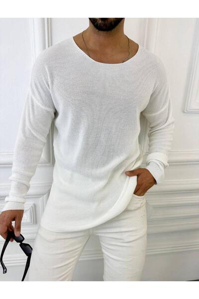 elkumoda Pulover oversize tricotat din bumbac natural Pulover fără pilule Tri...