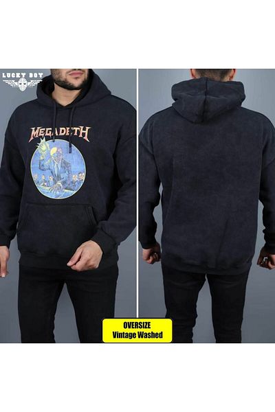 Metal Giyim Megadeth Washable Hooded Oversize Sweatshirt
