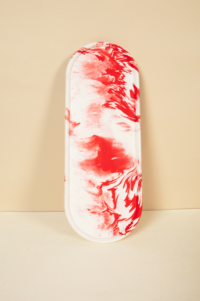 Handmeight قاعدة أكواب خرسانية بيضاوية الشكل من الرخام الأبيض والأحمر / حامل ...