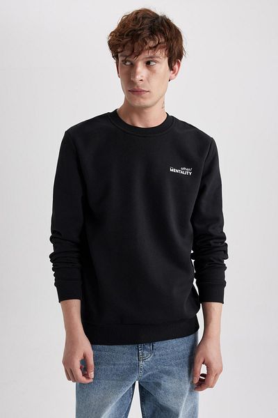 DeFacto Φούτερ Slim Fit Crew με στάμπα