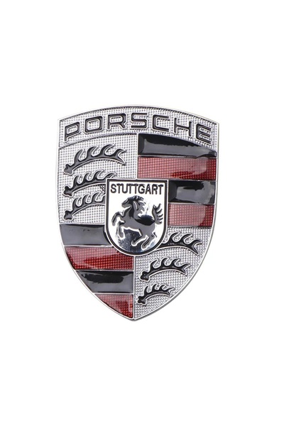 idealaksesuar Porsche Kaput Logosu Metal Gri Renk - Logo Arma - Porsche Grey Hood Emblem Crest Badge