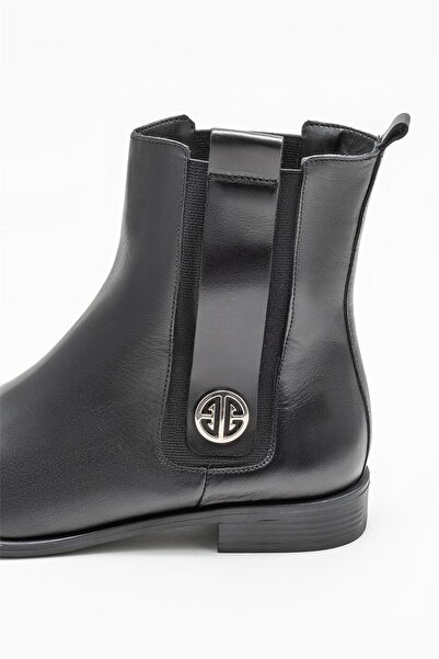 Elle Shoes Siyah Deri Kadın Klasik Düz Bot
