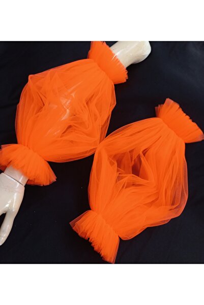 es moda shop Neon Orange Besre Tulle Evening Dress Bridal Sleeve