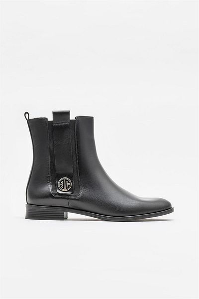 Elle Shoes Μαύρα δερμάτινα γυναικεία κλασικά φλατ μποτάκια