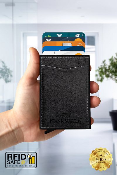 Frank Martin Madrid Original Boxed Black Wallet with Paper Money Compartment and Slide Automatic Mechanism Card Holder