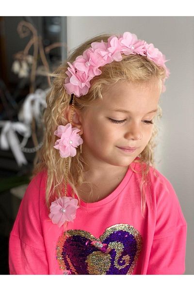 QUEEN AKSESUAR New Trend Fashion Pearl Flower Pendant Lamp with Chain Adult Children's Crown Bridesmaid Crown Candy Pink