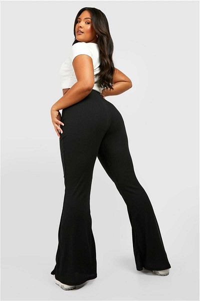 EDAMODA Plus Size Women's Black High Waist Diving Fabric Tights