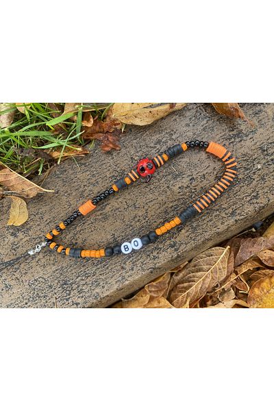 Stoneday Halloween Orange Black with Pumpkin Figure Fimo Sand Beads Phone Strap Ornament Charm