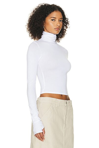 By Kul Design Білий рибальський комір, довгі рукави, джерсі, кроп-топ - Жіночий