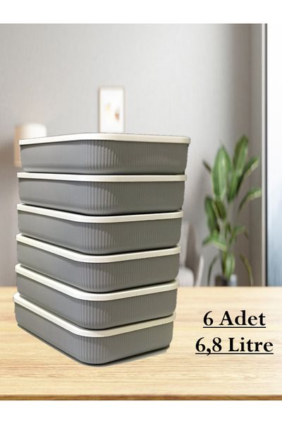 Bayev 6 Pieces 6.8 Liter Gray Storage Container Crisper Food Storage Toy Box