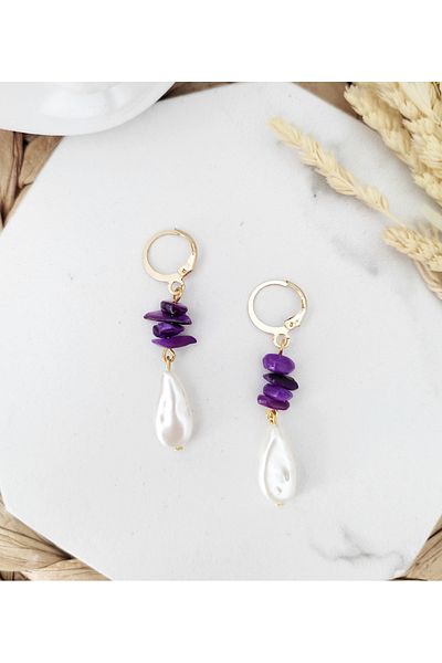 HALHALMILL Broken Stone Acrylic Pearls Hoop Earrings