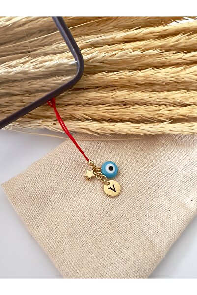 Atelier Çağla Cam Nazar Boncuklu Harf Yıldız Kırmızı Telefon İpi Charmı