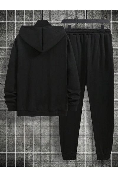 YUVEST BLACKROCK Black OVERCOME Printed Hooded Sweatshirt and Sweatpants Tracksuit Set