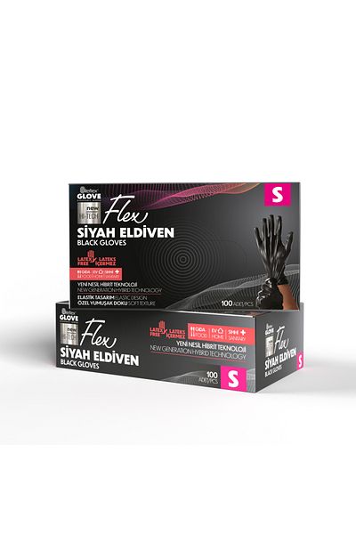 Reflex Flex Eldiven Flex Black Powder Free Gloves 200 Pcs (2 BOX) Size S