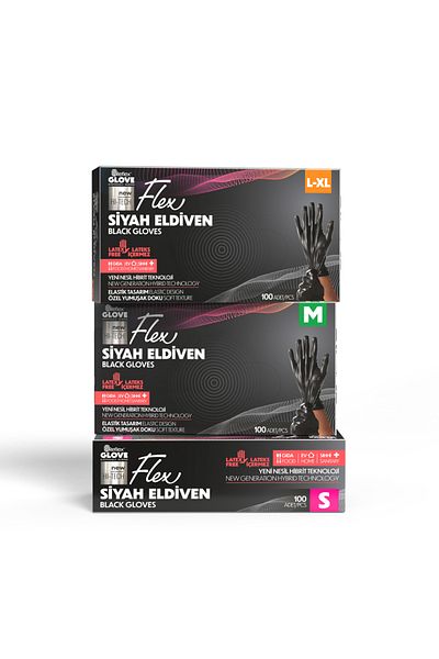 Reflex Flex Eldiven Flex Black Powder Free Gloves 200 Pcs (2 BOX) Size S
