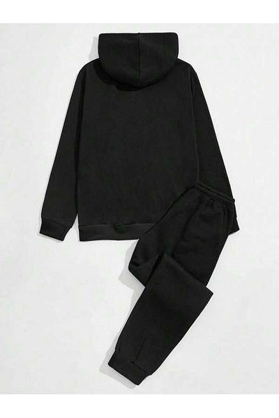 YUVEST BLACKROCK Black Minimal California Printed Hooded Sweatshirt and Sweatpants Tracksuit Set