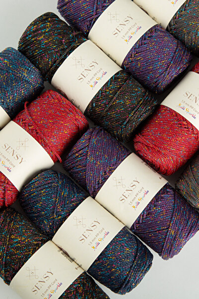 SENSY Multi Sparkle Simli Çok Renkli İp 100 Gr Polyester Makrome İpi Siyah 1,5 Mm - 150 M