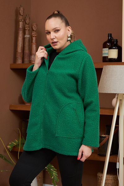 RMG Plus Size Mint Curly Coat - Pocket Detailed