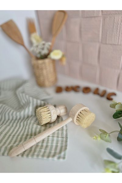 BUCOLIC 2-Piece Wooden Handle Decorative Brush - Vegetable / Fruit / Dish Brush