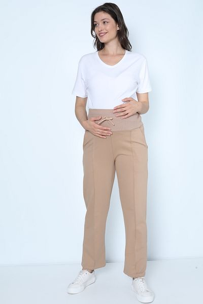 Miss Dünya Lissa Pantaloni de sport de maternitate și de maternitate cu talie înaltă în dungi maro lapte