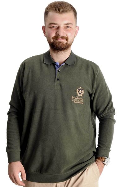 ModeXL Ανδρικό φούτερ Polo Plus Size - Thessaloniki Classic Sport 23444 Khaki