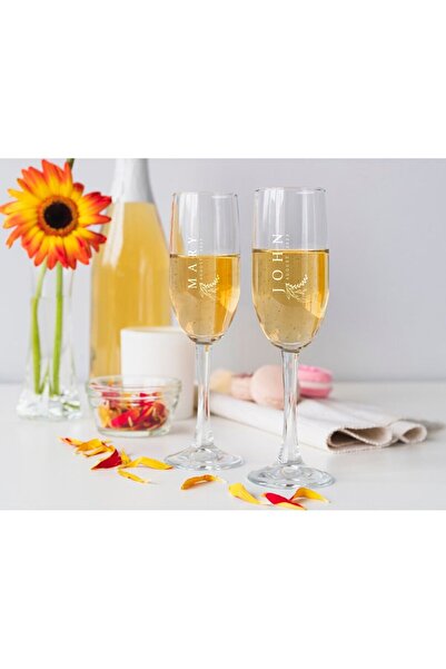 Bk Gift Kişiye Özel İsimli Şampanya Bardağı Seti-12, Gelin ve Damat Şampanya ...