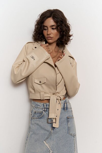 MAI STUDIOS CO. Krémová krátká kožená bunda Sybil