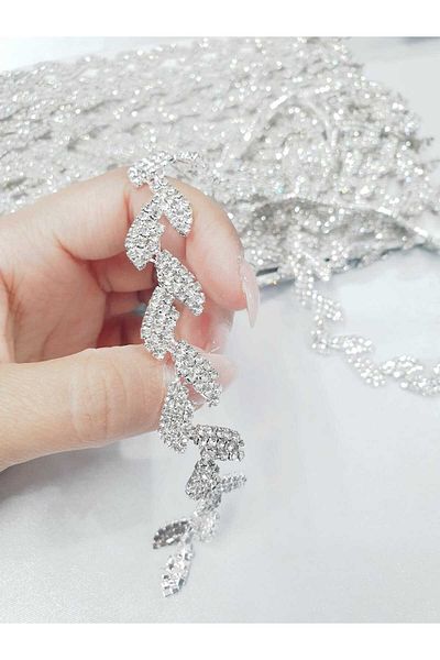 ESRA ŞELEM Silver Color Stoned Decorative Ribbon Fringe Ribbon
