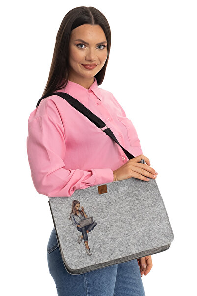 dilekolay حقيبة لباد مطبوعة بيد قابلة للتعديل - لاب كب - 37 × 27 × 9 سم