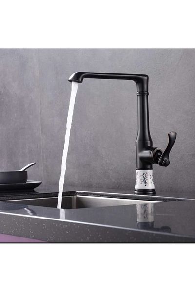 İSAOĞLU YAPI Kitchen Faucet Black Sink Tap Vintage Design Kitchen Faucet Embroidered