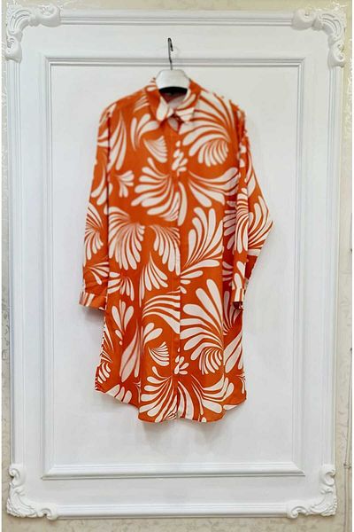 CANSELLBUTİKK Plus Size Tunic Orange-Cream (46-48-50-52-54)