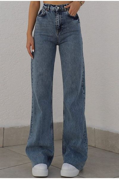 LİMABEL Pantaloni palazzo din denim cu picior largi, mediu, albastru zăpadă, pentru femei, în lycra, anii 90