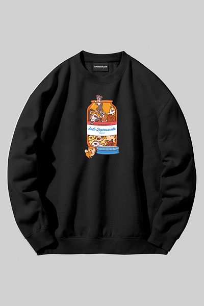 Harmandar Φούτερ Antidepressing Dog Printed Unisex Μαύρο φούτερ με λαιμόκοψη