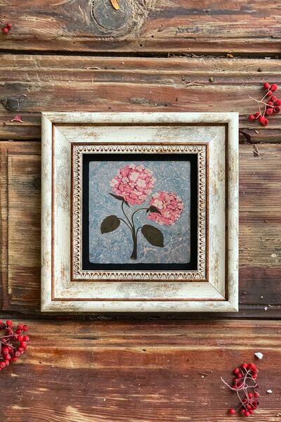 Oscar Stone Decor Pembe Ebru Sanatı Çerçeveli Taş Tablo 20 x 20 cm