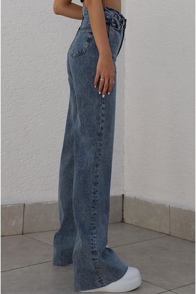LİMABEL Pantaloni palazzo din denim cu picior largi, mediu, albastru zăpadă, pentru femei, în lycra, anii 90