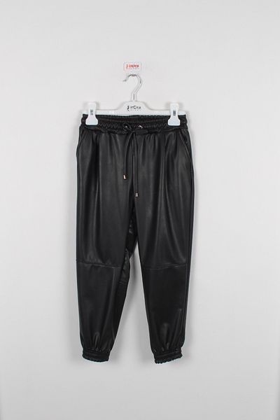 incity Girl's Black Faux Leather Pants with Elastic Legs