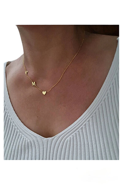 ExcluSilvers Gümüş P M Harfli Kalpli 925 Ayar Gümüş Kolye (İstediğiniz Harfle...