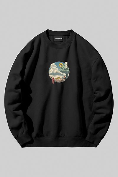 Harmandar Hanorac negru unisex cu imprimeu animat Totoro