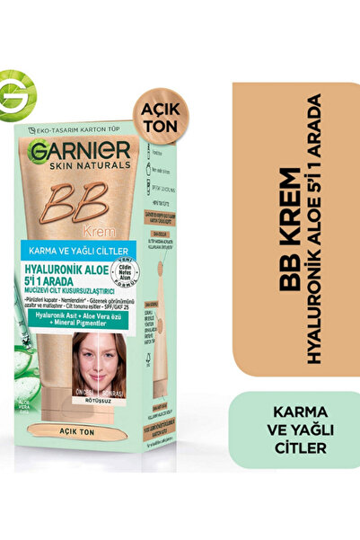 Garnier BB Krem Hyaluronik Aloe 5'i 1 Arada Mucizevi Cilt Kusursuzlaştırıcı SPF25 - Açık Ton