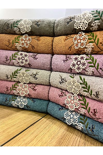 AYHANHOME Cotton 3D Patterned Mother-Daughter 6 Pieces 50x90 Hand Face & 6 Pieces 30x50 Kitchen Towel Set