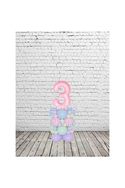 LOTUS PARTY 3 Year Old Macaron Rainbow Birthday Balloon Set - Pink Figure Foil Balloon - Mixed Color Balloon