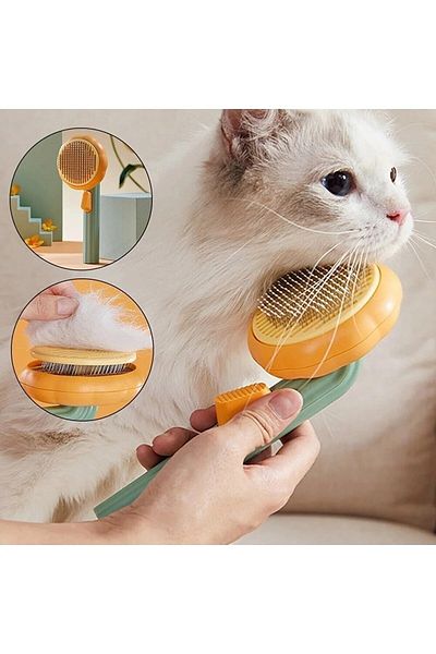 La Clem Pumpkin Designed Press-Wire Feather Collection Combing Grooming Brush Pet Brush for Cat Dog