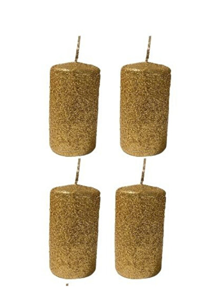 Lecarbee Candles 4’lü Simli Silindir Mum – Altın