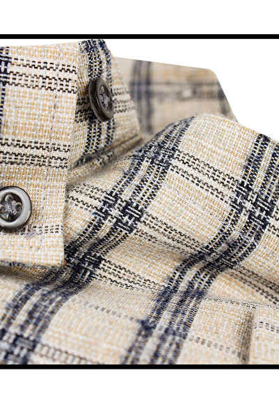 Varetta Ανδρικό χειμερινό κλασικό πουκάμισο με μονό τσέπη με κουμπιά μπεζ χειμερινό πουκάμισο