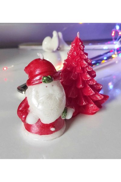 Candles Flame Pine Tree and Santa Claus Christmas Candle Red