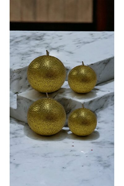 Genel Markalar 4’lü Simli Top Mum Seti, Büyük ve Küçük Boylar, Parlak Altın R...