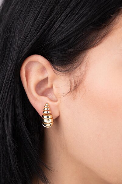 Sacha Accessories Damla Kesik Bombeli Gold Küpe