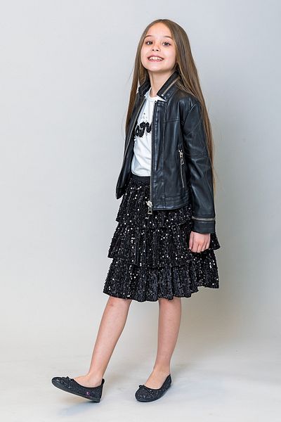 incity Girl's Leather Jacket with Zipper Detail