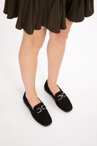 Gondol Дамски мокасини с квадратен връх от естествена кожа esl.b06, черни, велурени